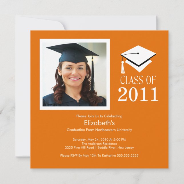 Foto Studenten inbjudan ~Classy Orange & White (Framsida)