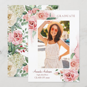 Foto Studenten-meddelande, Elegant, Blommigt Inbjudningar