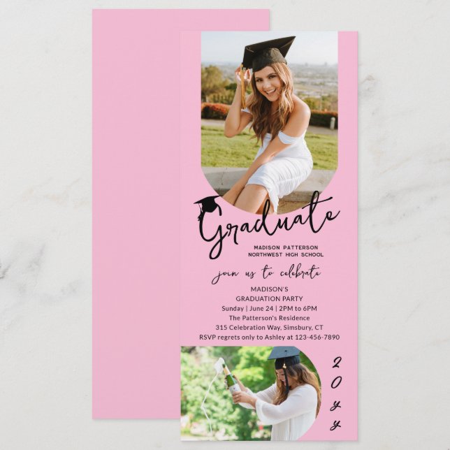 Foto Studentfest Modern Elegant-skript Inbjudningar (Fram/baksida)