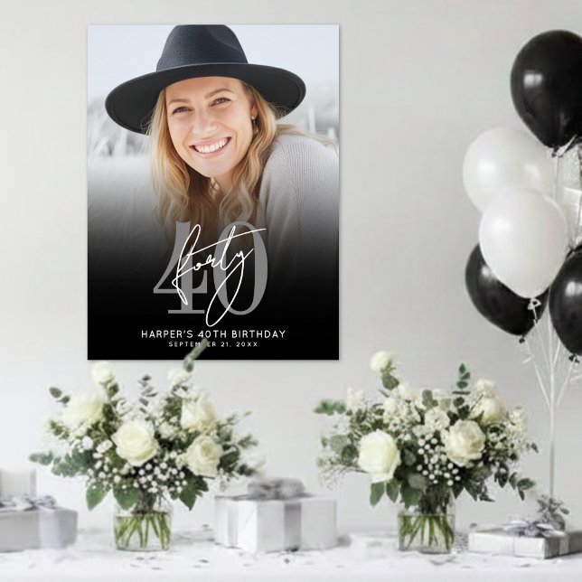 Foto Svart 40-års Födelsedagsfest Skylt (Photo Black 40th Birthday Party Sign )