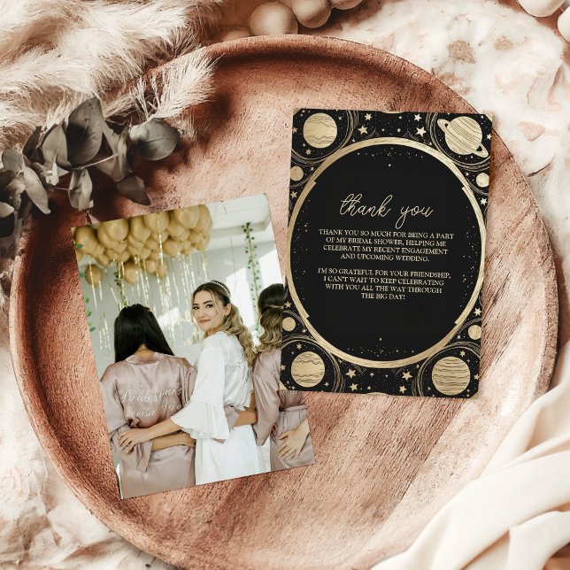 Foto Svart Guld Celestiala Halvmåne Bröllop Tack Kort (Skapare uppladdad)