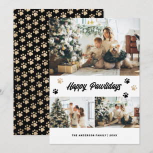 Foto Svart Guld Glad Pawlidays Julkort