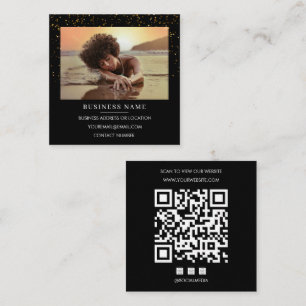 Foto Svart Guld Glitter QR-kod Sociala Medier Fyrkantigt Visitkort