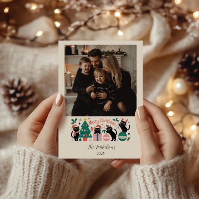Foto Svart Katt Jul Julkort (Skapare uppladdad)