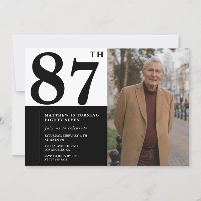 Foto svart och vit 87-års inbjudan (Framsida)