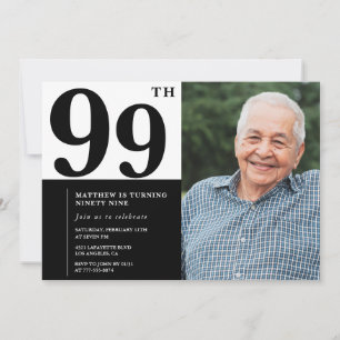 Foto svart och vit 99-års födelsedagsinbjudan inbjudningar