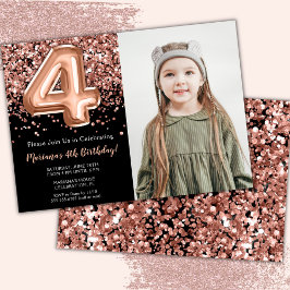 Foto Svart Rosa Guld Glitter 4-årsdag Inbjudningar