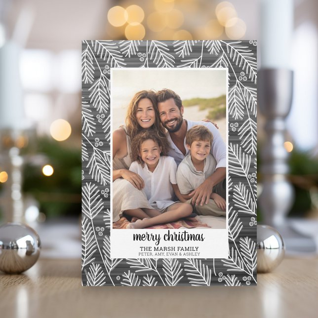 Foto - Svart tallrand - manus God Jul Julkort (Modern Christmas Photo Greeting Card)