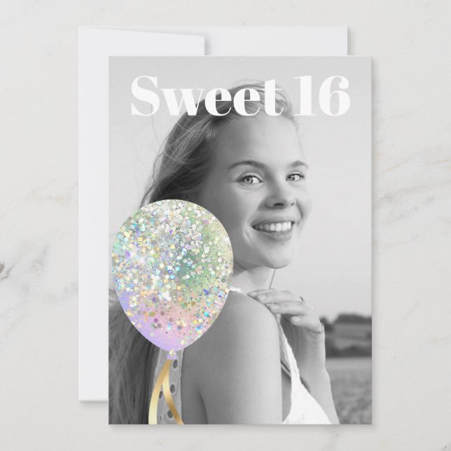 *~* FOTO Sweet 16 Birthday Rainbow Balloon AP29 Inbjudningar (Framsida)