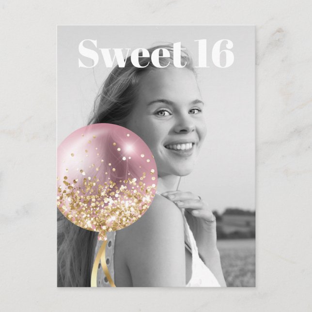 * FOTO Sweet 16 Birthday Ro Balloon AP29 Inbjudan Vykort (Framsida)