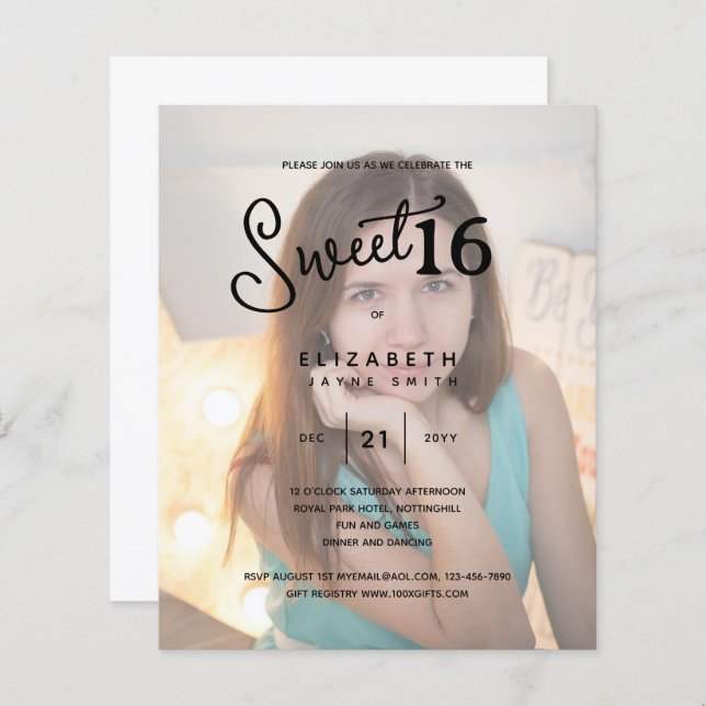 FOTO SWEET 16 Modern Elegants budget födelsedag (Fram/baksida)