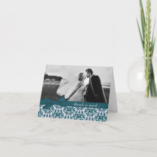 Foto tack damast bröllop djup teal kort