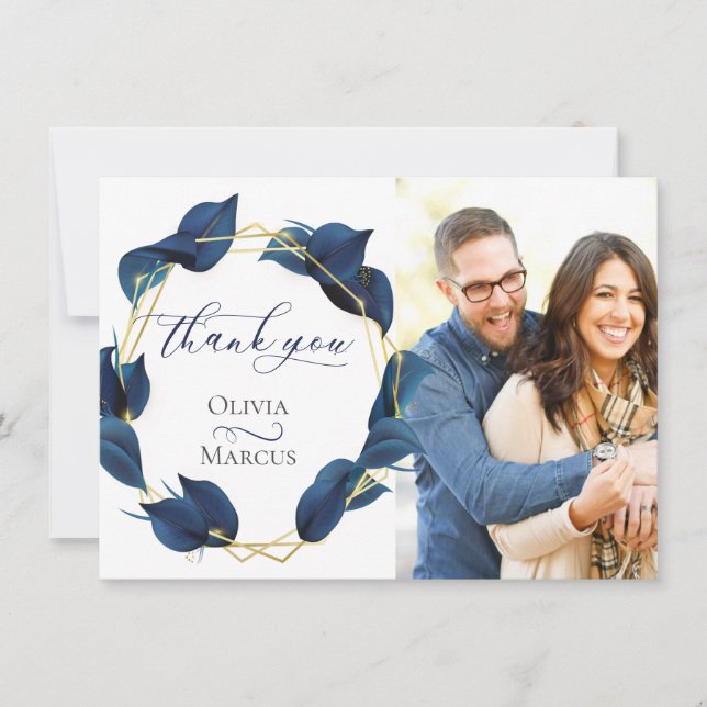 Foto Tack Moderna Djup Indigo Blå och Guld Kort (Framsida)