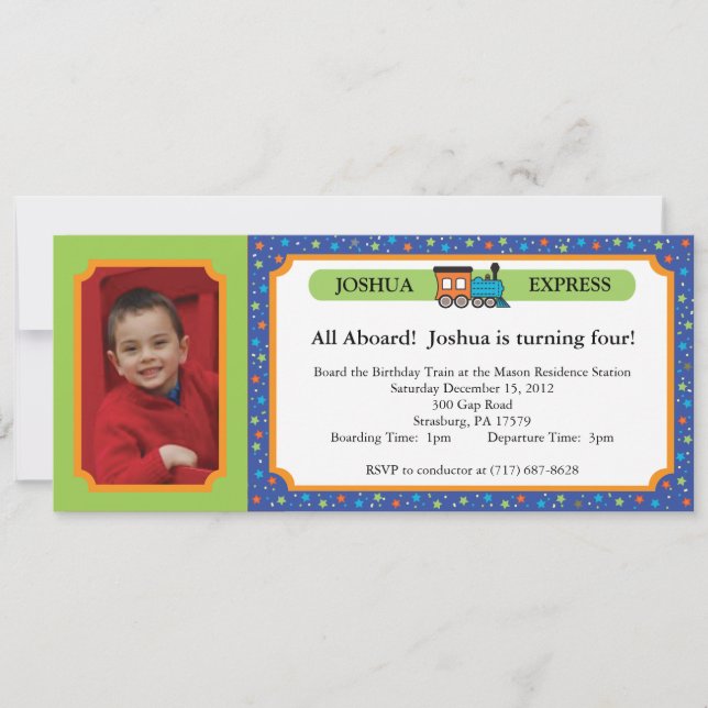 Foto Tåg Biljett - Blå & Grön Inbjudningar (Framsida)