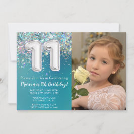 Foto Teal Silver Glitter 11-årsdag Inbjudningar