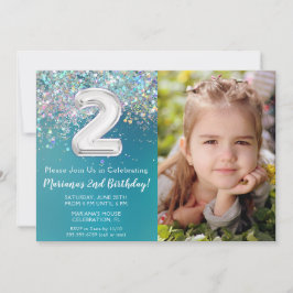 Foto Teal Silver Glitter 2-årsdag Inbjudningar