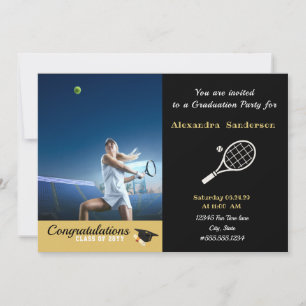 Foto Tennis spelare Svart Guld Vit examen Inbjudningar