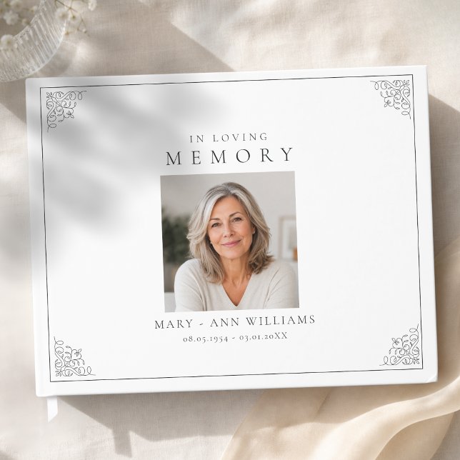 Foto till minne - vit begravning gästböcker (In Loving Memory Photo Funeral White Guest Book)