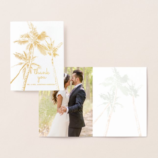 Foto Tropical Handflatan Träd Beach Modern Tack Folierat Kort (Display)