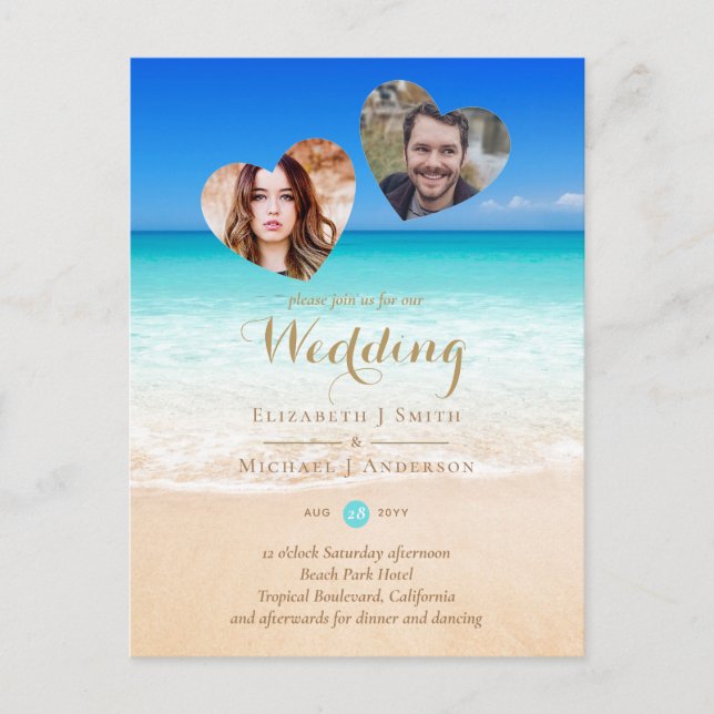 FOTO Tropisk Strand Hjärtan Sand Sjö Spara Datum Vykort (Framsida)