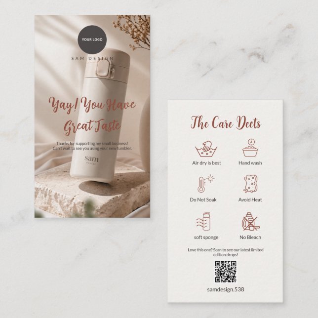 Foto Tumbler Vårdkort Tack Insats QR-kod Visitkort (Fram/baksida)