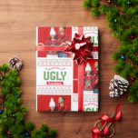 Foto Ugly jul Sweater Red Grönt Nordic Sticka Presentpapper<br><div class="desc">"Ha en ful sötare jul." Fira julhelgen i "stil" med den här unika personligen i roligten papper. En söt, nordiskt sticka-mässa mönster i det vita träd, renar, prydnadsföremål, tillsammans med lekfull "svettare"-typografi i rött och grönt och dammigt stål blått plus ett foto som du väljer, täcker över en vit bakgrund....</div>