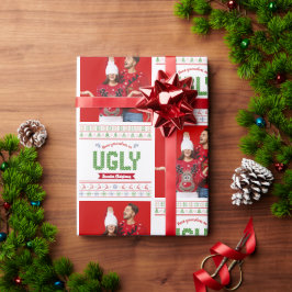 Foto Ugly jul Sweater Red Grönt Nordic Sticka Presentpapper