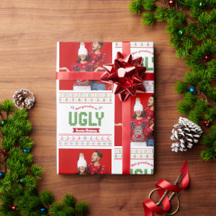 Foto Ugly jul Sweater Red Grönt Nordic Sticka Presentpapper