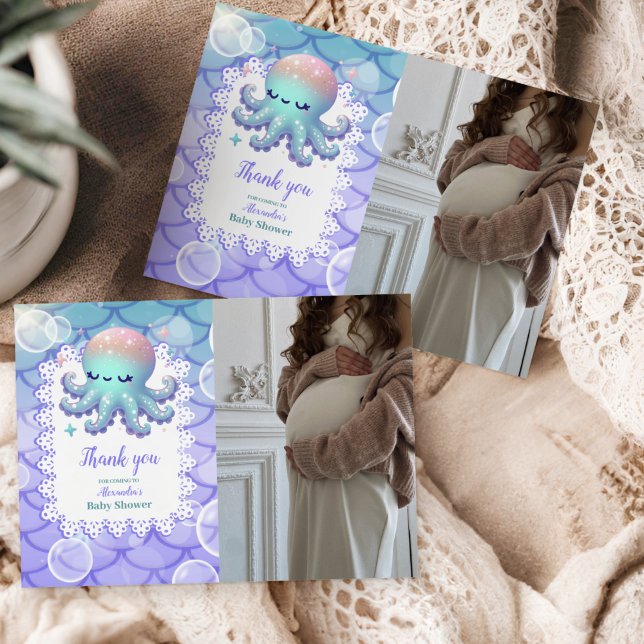 Foto under Sea Watercolor Baby Shower Tack Kort (Skapare uppladdad)