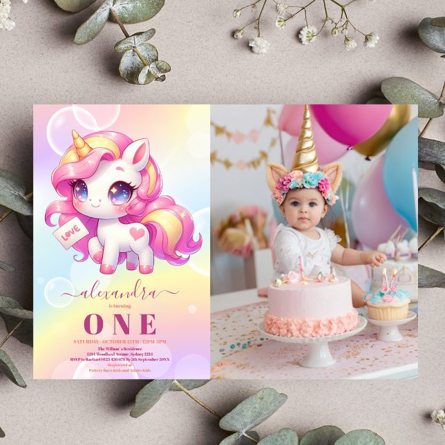 Foto Unicorn Birthday bjudande 1:a Inbjudningar (Skapare uppladdad)
