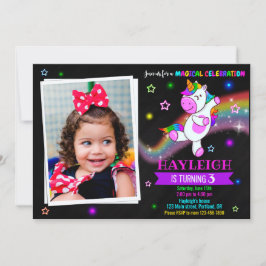 Foto Unicorn-födelsedagsinbjudan 1:a magi party Inbjudningar