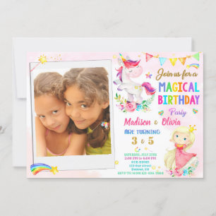 Foto Unicorn och Princess-födelsedagsinbjudan Inbjudningar