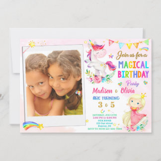 Foto Unicorn och Princess-födelsedagsinbjudan Inbjudningar