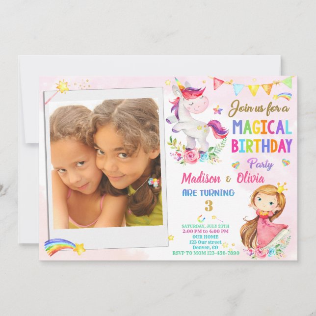 Foto Unicorn och Princess-födelsedagsinbjudan Inbjudningar (Framsida)