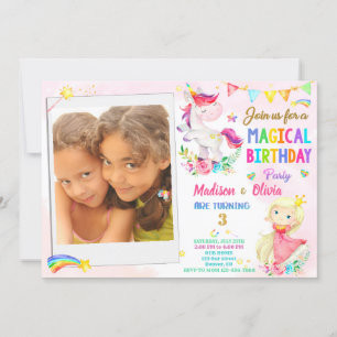 Foto Unicorn och Princess-födelsedagsinbjudan Inbjudningar