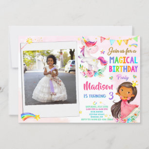 Foto Unicorn och Princess-födelsedagsinbjudan Inbjudningar