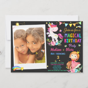 Foto Unicorn och Princess-födelsedagsinbjudan Inbjudningar