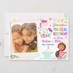 Foto Unicorn och Princess-födelsedagsinbjudan Inbjudningar