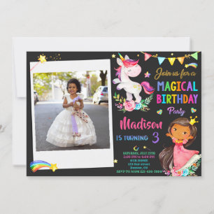 Foto Unicorn och Princess-födelsedagsinbjudan Inbjudningar
