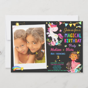 Foto Unicorn och Princess-födelsedagsinbjudan Inbjudningar