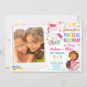 Foto Unicorn och Princess-födelsedagsinbjudan Inbjudningar