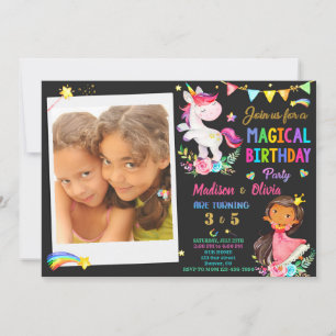 Foto Unicorn och Princess-födelsedagsinbjudan Inbjudningar