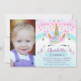 Foto Unicorn Rainbow Birthday Inbjudan