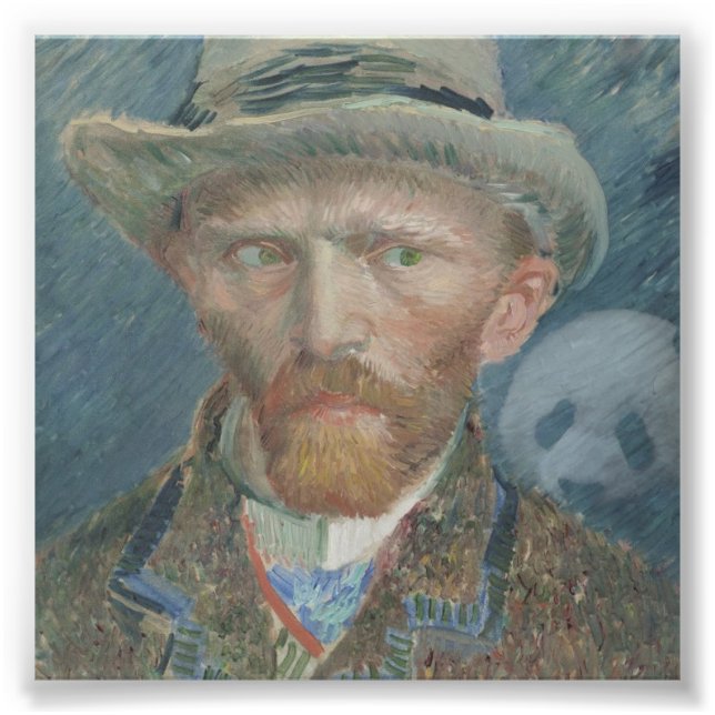 Foto: Van Gogh Självporträtt med Creepy Panda Fototryck (Framsidan)