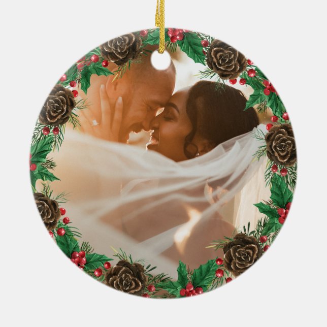 Foto Vår första jul som herr och fru Newlyweds Julgransprydnad Keramik (Baksidan)