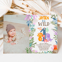 Foto vattenfärg dinosaurier grönska vild en 1:a inbjudningar