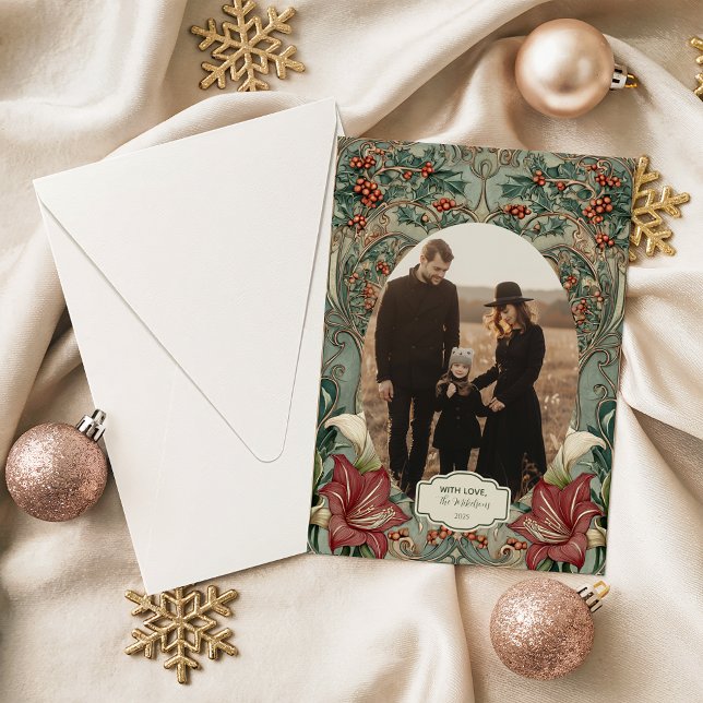 Foto Victorian Holly & Amaryllis Jul Julkort (Skapare uppladdad)