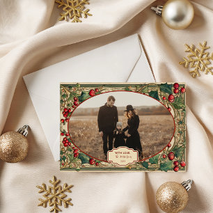 Foto Victorian Holly & Berry Jul Julkort
