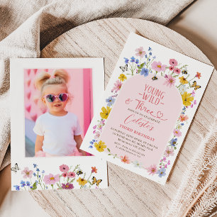 Foto Vildblomma Ung Vild Tre 3-års Födelsedag  Inbjudningar
