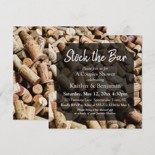 Foto vin Kork, Lagrar, Par-dusch för Pub 2 Inbjudningar (Fram/baksida)